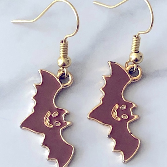 New Mauve Halloween Bats Earrings Unique Costumes Gifts Party Goth Spooky Fun - Picture 1 of 3